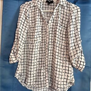 Iz Byer Black and White Grid Button Down Shirt
